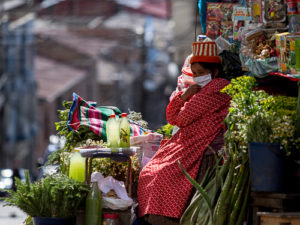 Herb and spice vendor working (despite the pandemic). Santa Cruz Street, La Paz, Bolivia, 2020. Carlos Fiengo