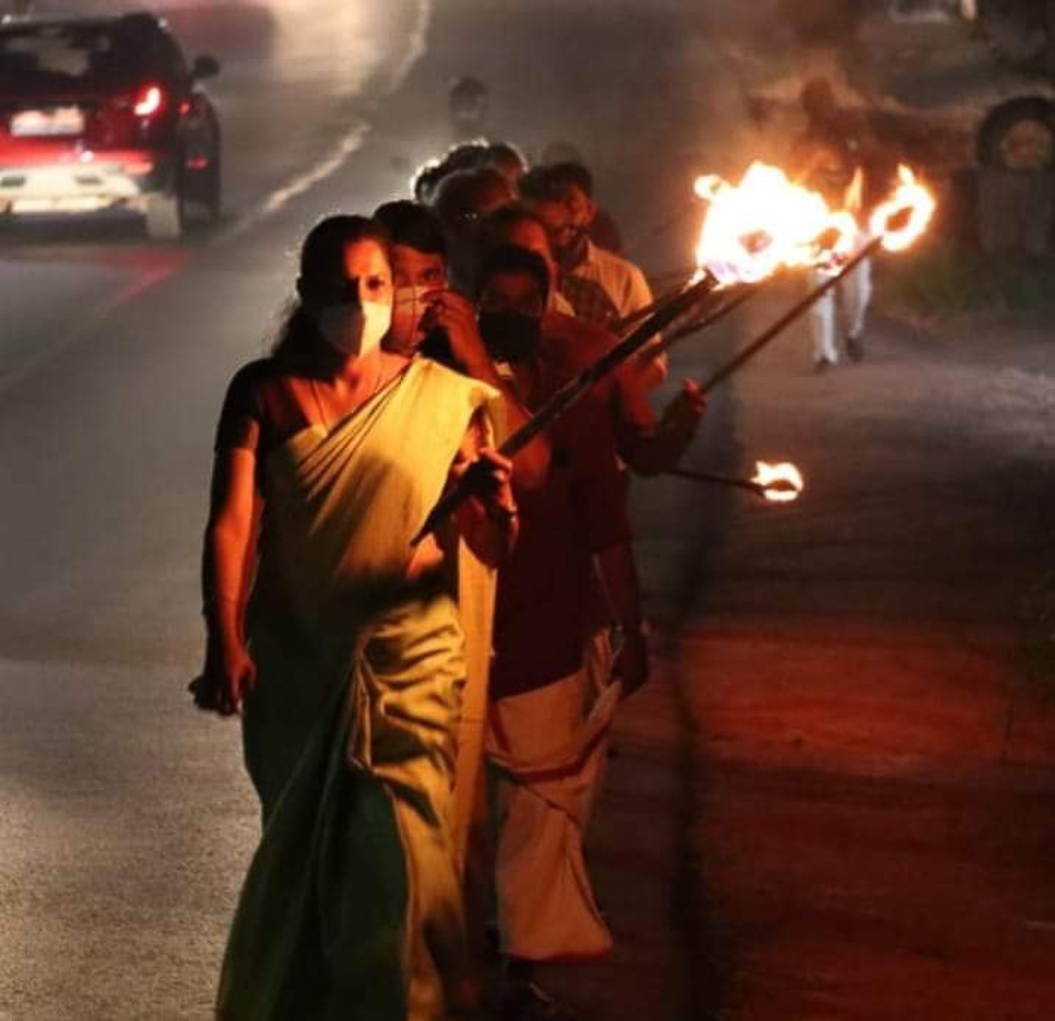PP Divya leads a protest in solidarity with Indian farmers.